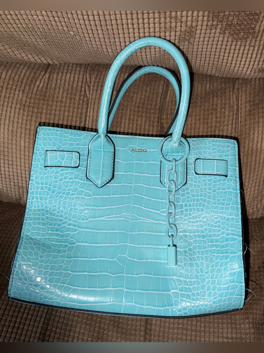 ALDO Turquoise Croc-Embossed Satchel with Chain Detail